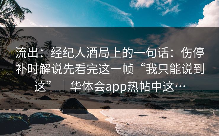 流出：经纪人酒局上的一句话：伤停补时解说先看完这一帧“我只能说到这”｜华体会app热帖中这…