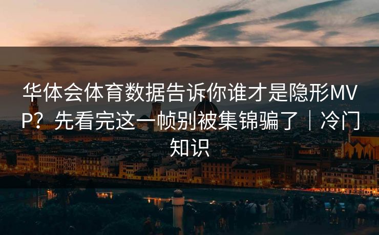 华体会体育数据告诉你谁才是隐形MVP？先看完这一帧别被集锦骗了｜冷门知识