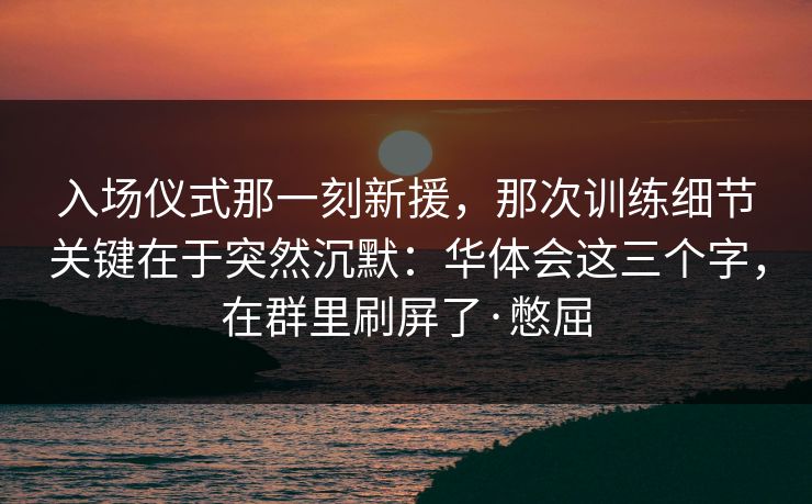 入场仪式那一刻新援，那次训练细节关键在于突然沉默：华体会这三个字，在群里刷屏了·憋屈